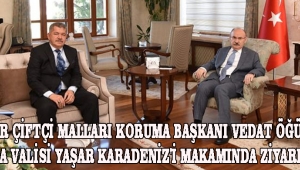 Akhisar Çiftçi Malları Koruma Başkanı Vedat Öğütveren Manisa Valisi Yaşar Karadeniz'i makamında ziyaret etti.