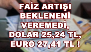 Faiz Artışı Bekleneni Veremedi, Dolar 25,24 TL, Euro 27,41 Türk Lirası !