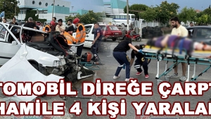 Otomobil direğe çarptı, 1’i hamile 4 kişi yaralandı !