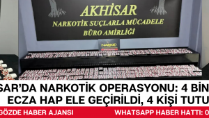 Akhisar’da Narkotik Operasyonu: 4 Bin 396 Sentetik Ecza Hap Ele Geçirildi, 4 Kişi Tutuklandı