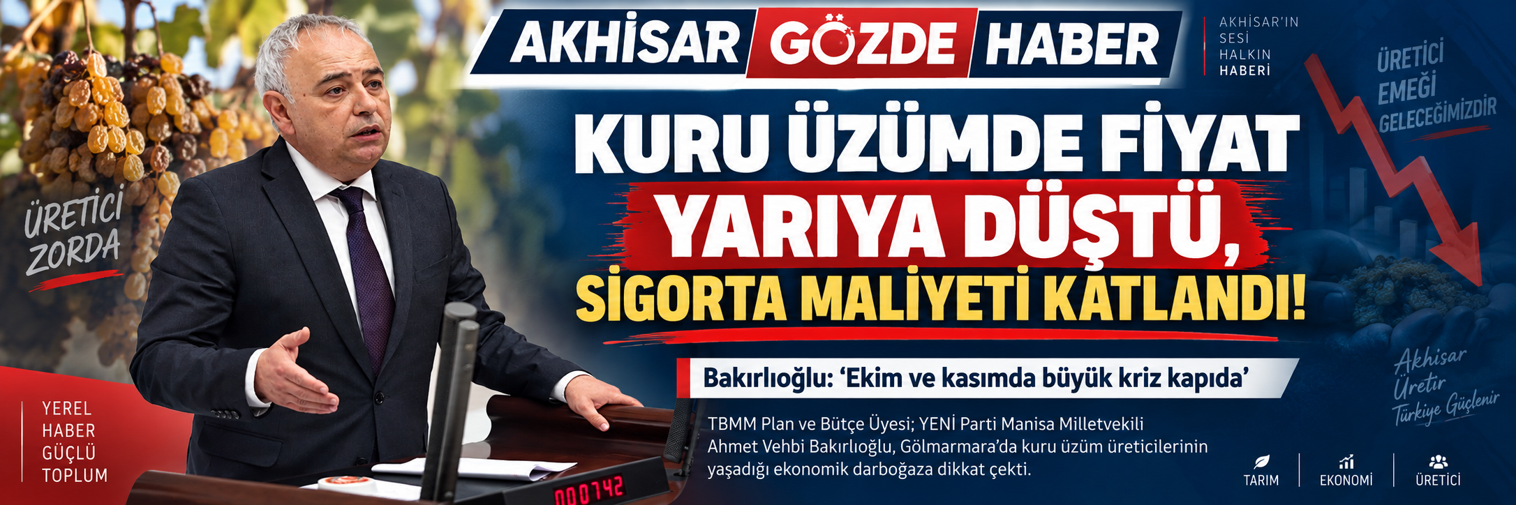 Kuru üzümde fiyat yarıya düştü, sigorta maliyeti katlandı! Bakırlıoğlu: “Ekim ve kasımda büyük kriz kapıda